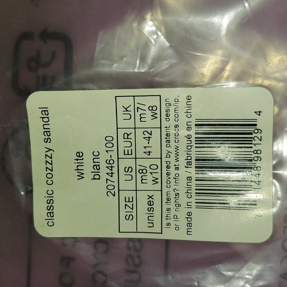 CROCS White Slide Sandals with Gray Lining -womens 10-Mens 8 - Picture 4 of 5